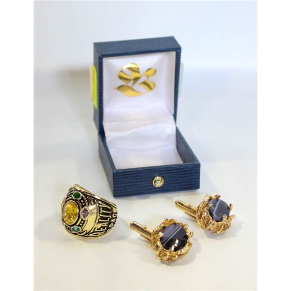 ESTATE LARGE MULTI STONE RING & CUFFLINKS-ESTATE