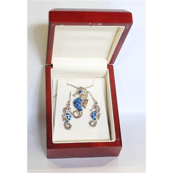 925 SILVER SEAHORSE NECKLACE+EARRING SET IN