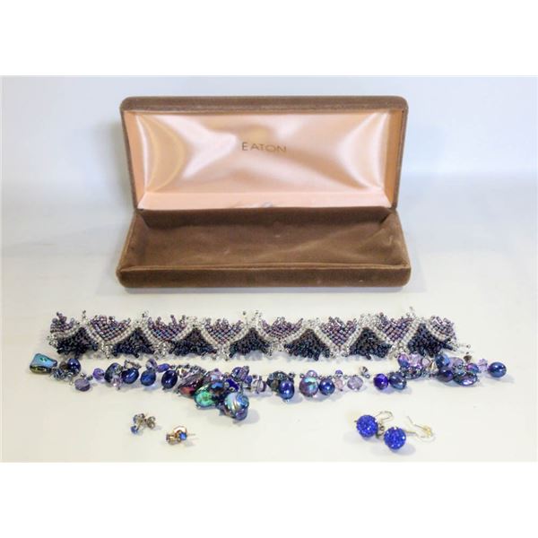 ASSORTED VINTAGE BLUE/ PURPLE JEWELRY IN EATONS