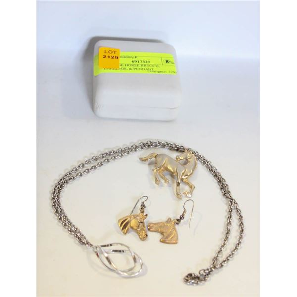 VINTAGE HORSE BROOCH, EARRINGS, & PENDANT