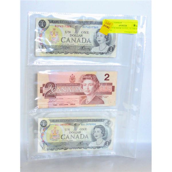 2X 1973 $1 BANK NOTES, 1X 1986 $2 NOTE
