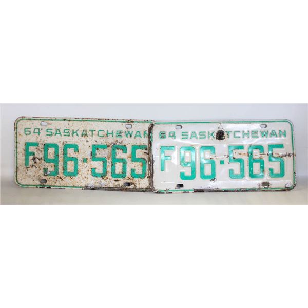1964 MATCHING SASKATCHEWAN LICENSE PLATES