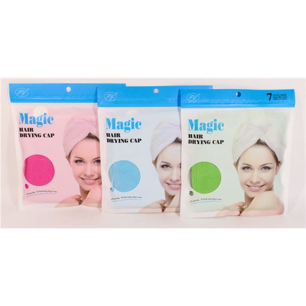 3 NEW HAIR DRYING CAPS GREEN, BLUE, PINK