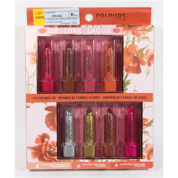 NEW 8PC CRUELTY FREE LIP STICK SET LIP-LOVE-LAUGH