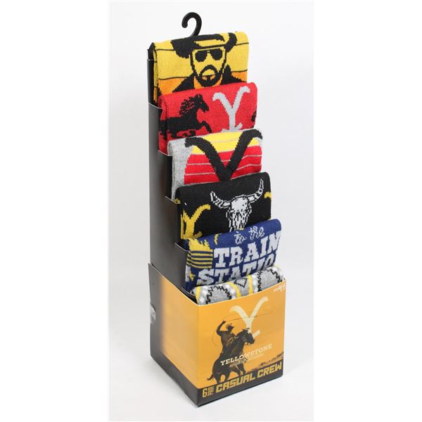 NEW YELLOWSTONE 6 PAIR PACK OF CREW SOCKS