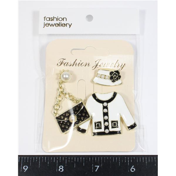 NEW 3PC CLOTHING DESIGN BROOCH AND LAPEL PIN SET