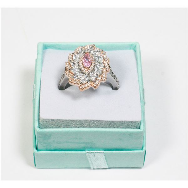 NEW SIZE 7 SILVER TONE WHIRLPOOL DESIGN ZIRCONIA