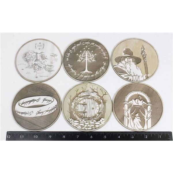 6 NEW WOOD LORD OF THE RINGS THEME COASTERS