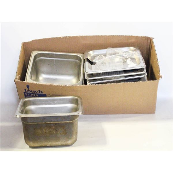 7 STAINLESS STEEL HALF SIZE INSERTS W/ 6 LIDS
