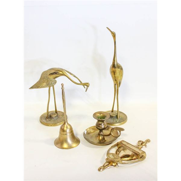 VINTAGE BRASS DOOR KNOCKER, CANDLESTICK HOLDER,