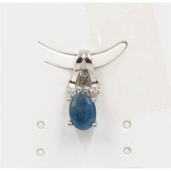 #90-NATURAL BLUE SAPPHIRE & CZ PENDANT