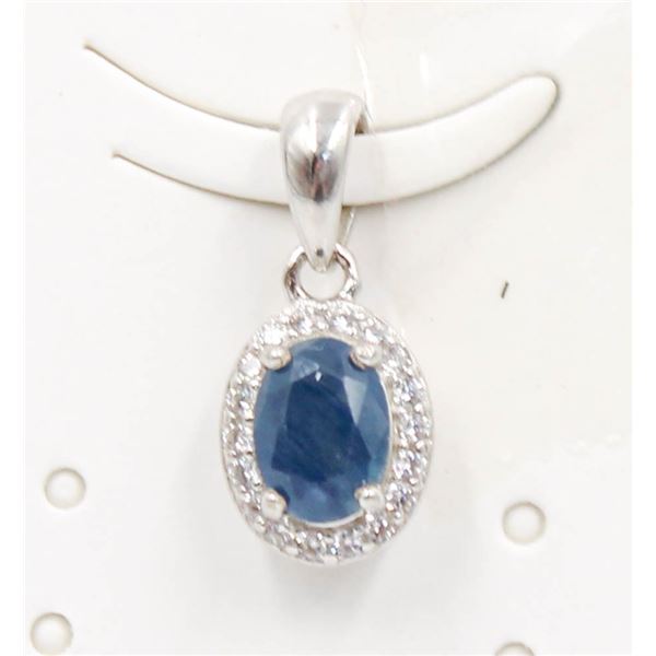 #83-NATURAL BLUE SAPPHIRE & CZ PENDANT