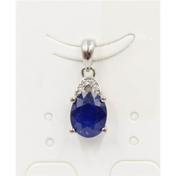 #81-NATURAL BLUE SAPPHIRE & CZ PENDANT