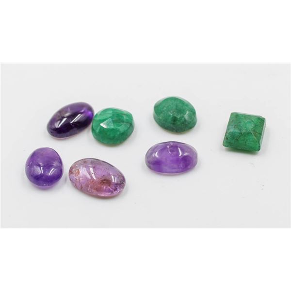#141-NATURAL AMETHYST & EMERALD GEMSTONES 55.00CT