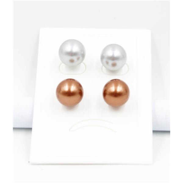 #253-SEA SHELL PEARL STUD EARRINGS 10MM/2 SET