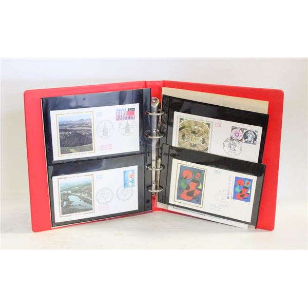 VINTAGE RED BINDER WITH 11 VINTAGE 1ST DAY
