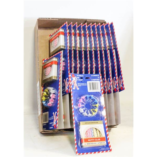CASE OF 24 NEW BIRTHDAY CAKE CANDLES & HOLDERS