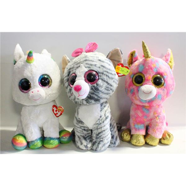 THREE 16" TY ANIMAL PLUSHIES