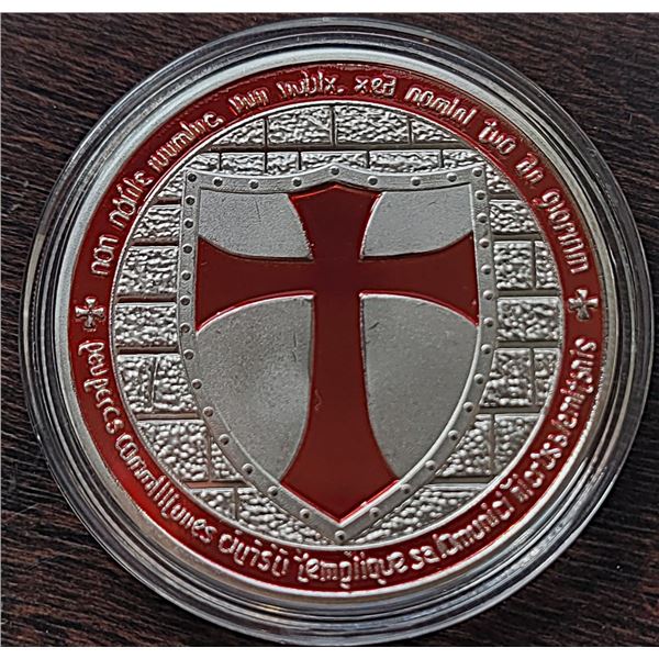 7)  ENCAPSULATED RED ENAMEL & SILVER TONE