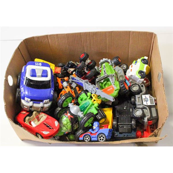 BOX OF TOY CARS/ TRUCKS /TRANSFORMERS