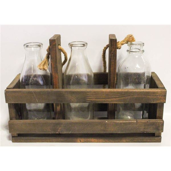 MILK BOTTLES IN WOODEN BOX