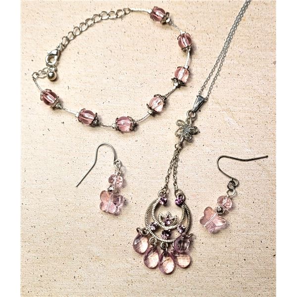 7)  SET OF PALE PINK SWAROVSKI CRYSTAL BRACELET,