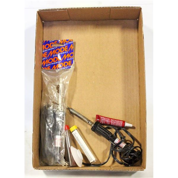FLAT W/NEW SOLDERING GUN PLUS OTHER & MISC ITEMS