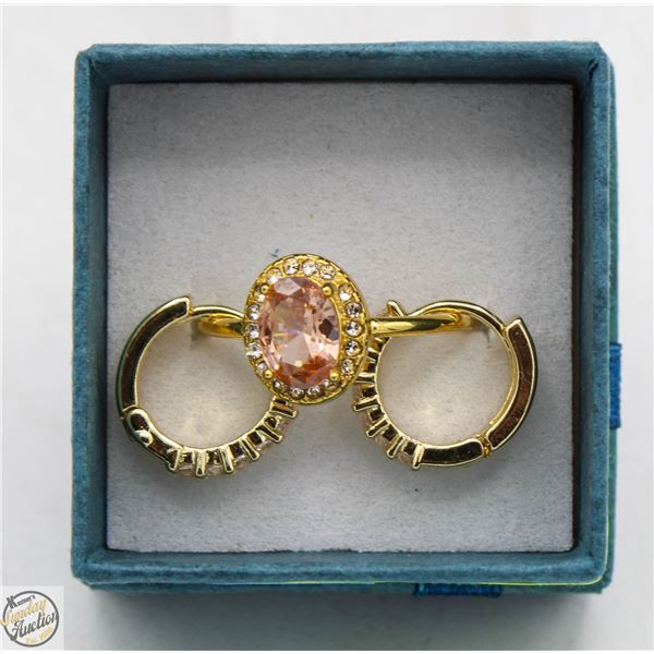 SET OF GOLDEN-TONED RING SZ 7 AND DOUBLE ROW