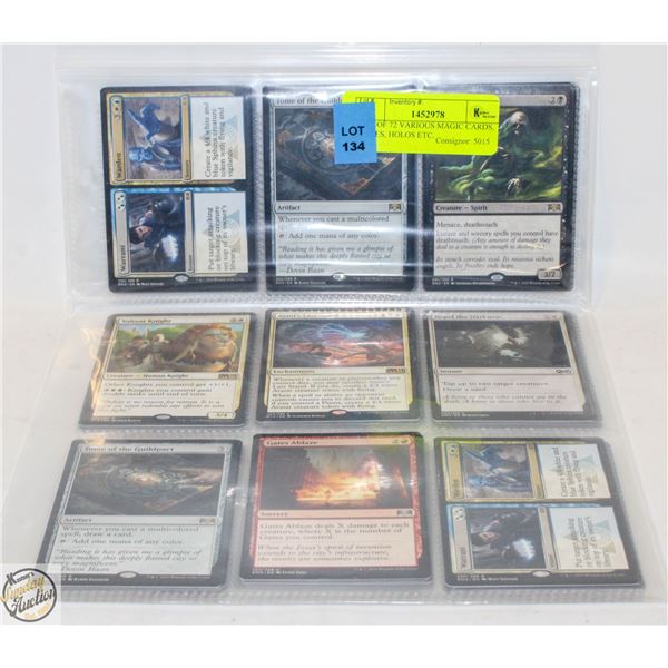 LOT OF 72 VARIOUS MAGIC CARDS, HOLOS ETC.