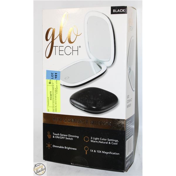 NEW GLO TECH LED COMPACT MIRROR, RECHARGEABLE