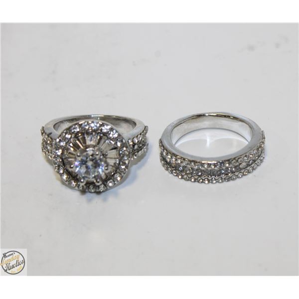2PCS ROUND RHINESTONE ETERNITY RING SET FOR