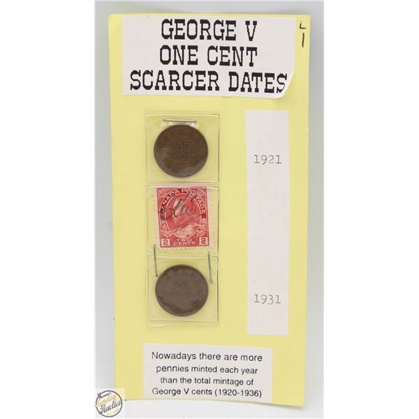 GEORGE V PENNY + STAMP 1921 TO 1931
