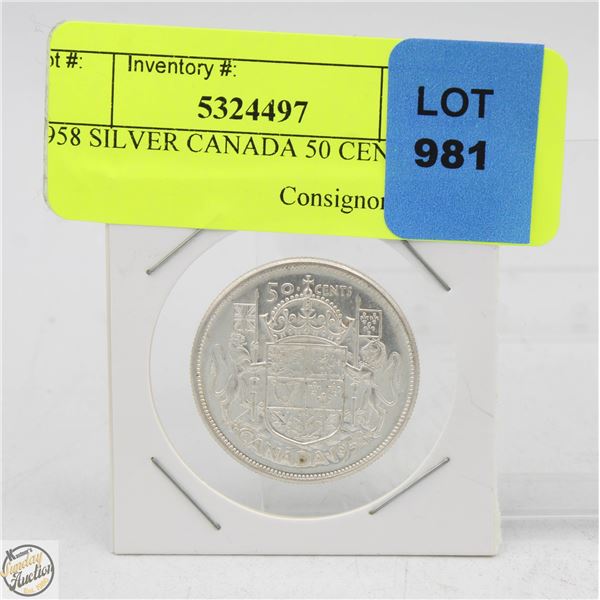 1958 SILVER CANADA 50 CENT PIECE