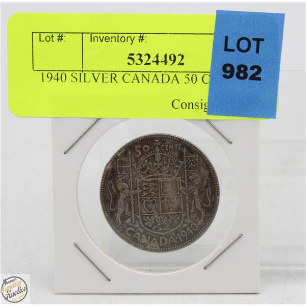 1940 SILVER CANADA 50 CENT PIECE