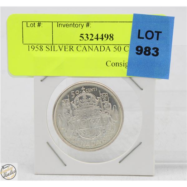 1958 SILVER CANADA 50 CENT PIECE