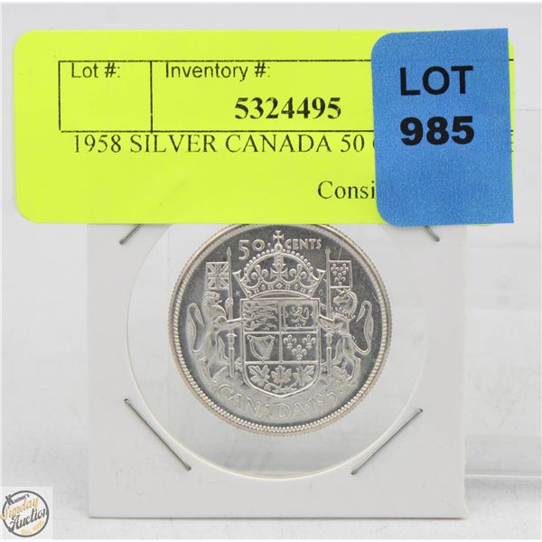 1958 SILVER CANADA 50 CENT PIECE