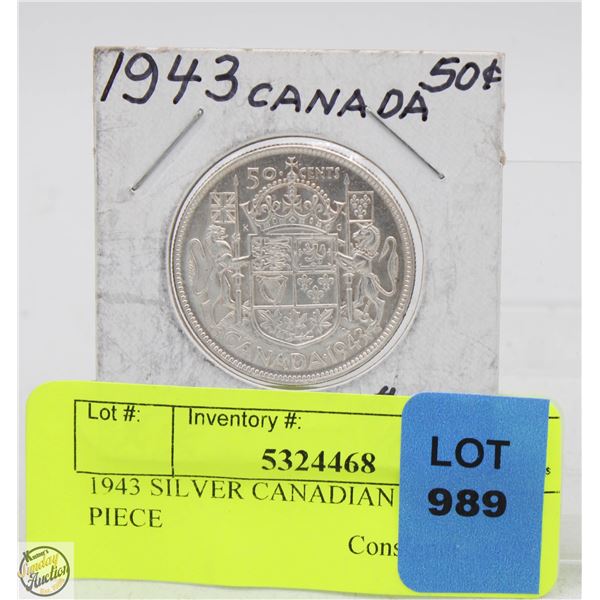 1943 SILVER CANADIAN 50 CENT PIECE