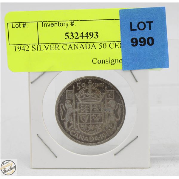 1942 SILVER CANADA 50 CENT PIECE