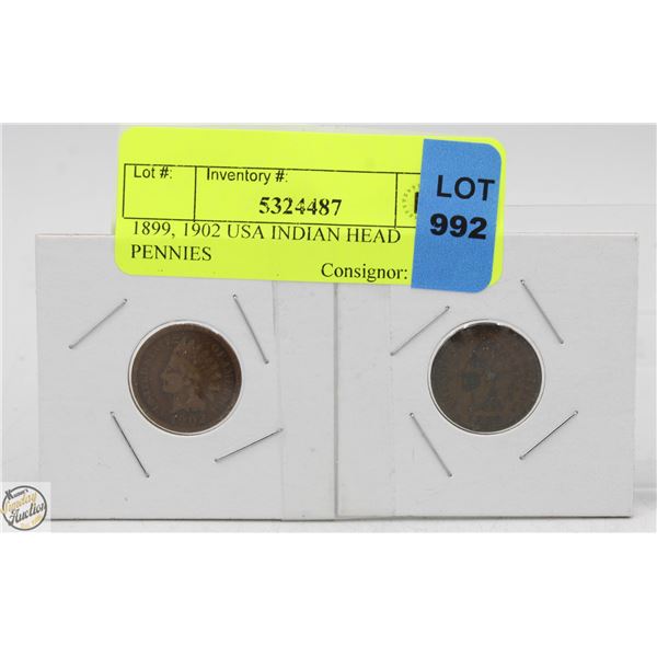 1899, 1902 USA INDIAN HEAD PENNIES