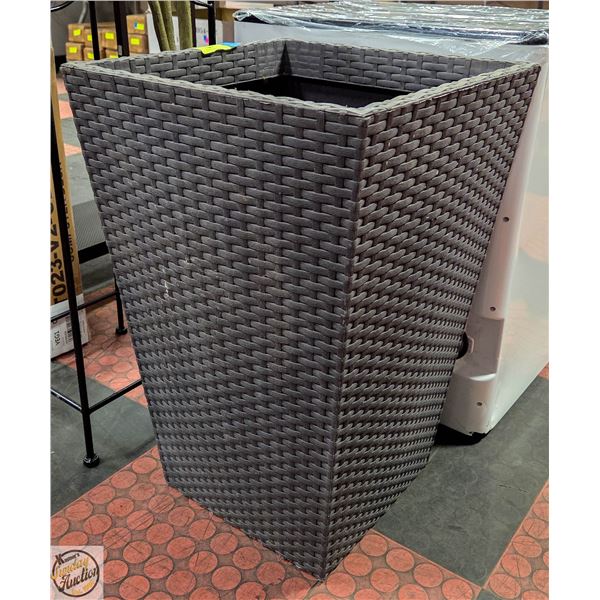 TALL WICKER OUTDOOR PLANTER H-22.5" W-15" L-15"