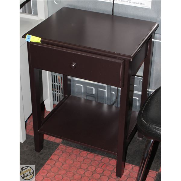 CORNER TABLE BLACK, W. DRAW & LOW SHELVE, SIZE 18”