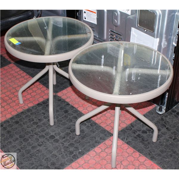 PATIO SIDE TABLES- METAL/GLASS- SET OF 2