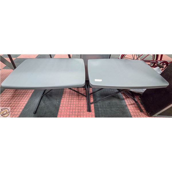 PAIR OF GREY TABLES ADJUSTABLE HEIGHTS,COLAPSIBLE