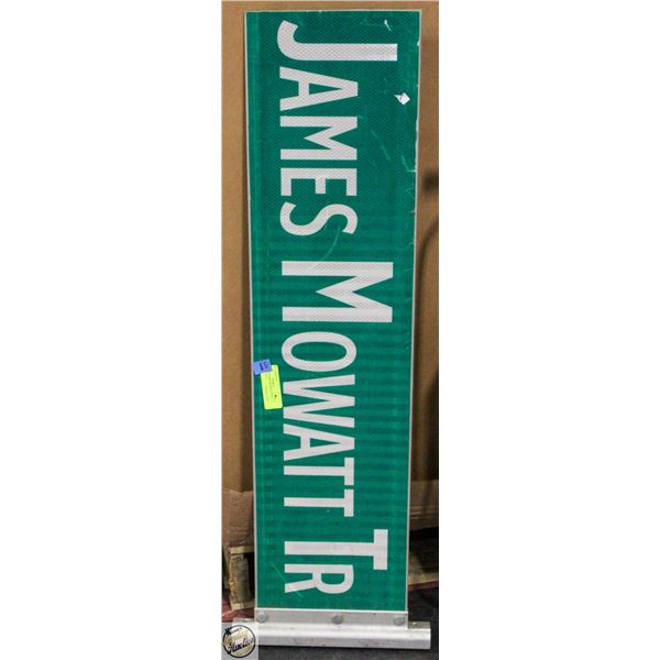 VINTAGE JAMES MOWATT TRAIL STREET SIGN 12" X 37"
