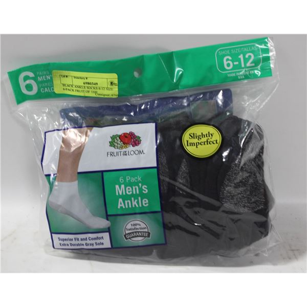 BLACK ANKLE SOCKS 6-12 SIZE 6-PACK FRUIT OF THE
