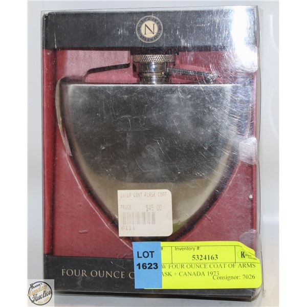 NEW FOUR OUNCE COAT OF ARMS FLASK
