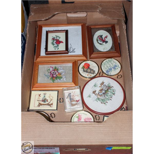 LARGE FLAT CROSS STITCH/PETIT POINT FRAMED