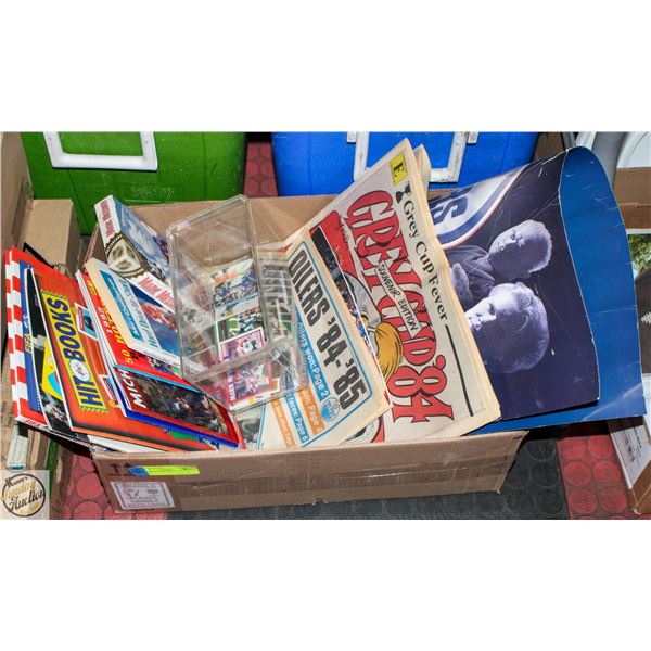 FLAT OF SPORTS CARDS, SPORTS BOOKS,