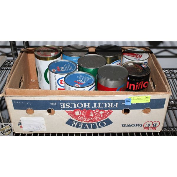 FLAT OF COLLECTABLE OIL CANS