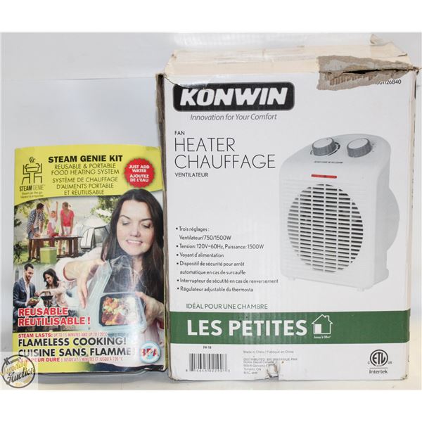 FAN/HEATER + NEW STEAM GENIE REUSABLE FLAMELESS-